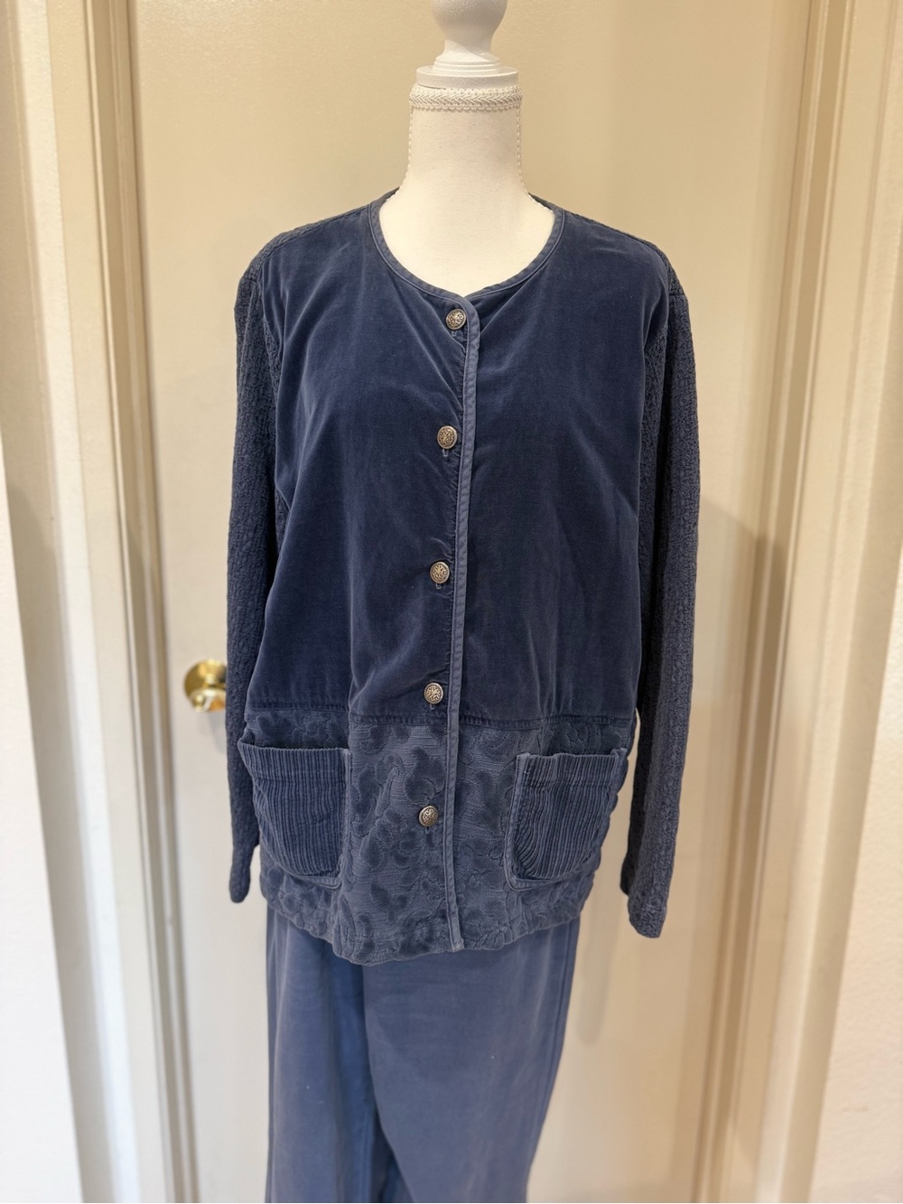Vintage 90s Hot Cotton by Marc Ware Navy Blue Velour Lounge Set Mixed Size M/L